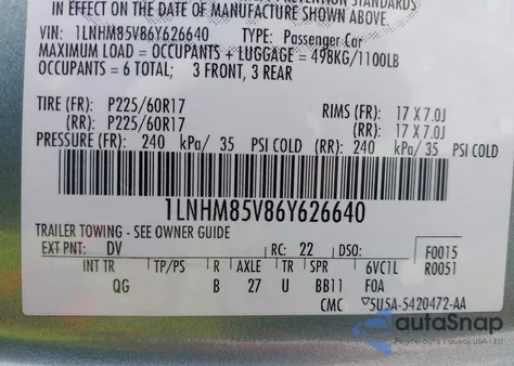 2006 Lincoln Town Car Signature L z USA, uszkodzony, nr VIN 1LNHM85V86Y626640